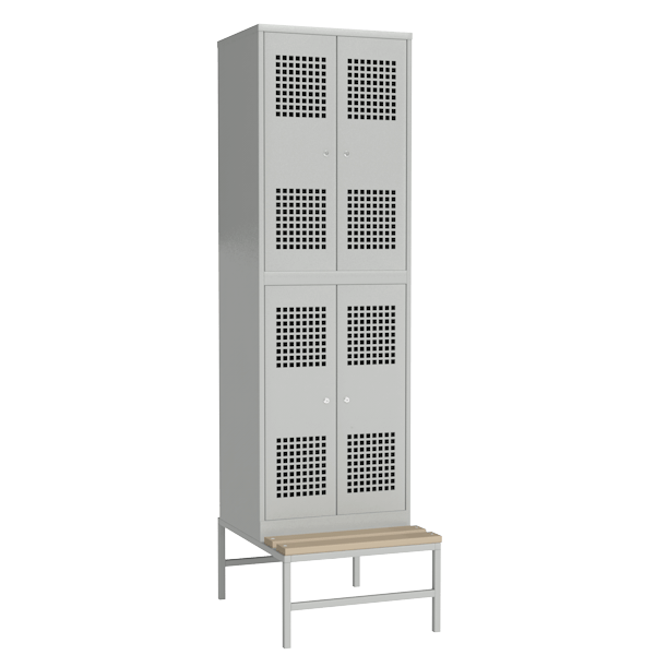Сварной шкаф для одежды на подставке с перфорированными дверцами светло-серый (RAL 7035)
