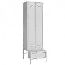 Металлический гардеробный шкаф для раздевалок на подставке с ящиком