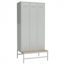 Шкаф для одежды в раздевалку с деревянной скамьей